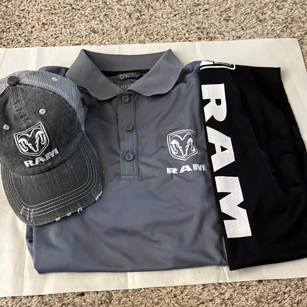Ram Bundle includes Polo, trucker hat and sweat/cooling towel